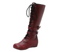 SJJH Stivaletti da donna | Nascosto 4 cm Aumento del tacco con cerniera laterale, lacci per il tempo libero, rosso vivo, 36 EU