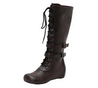 SJJH Stivaletti da donna | Nascosto 4 cm Aumento del tacco con cerniera laterale, lacci per il tempo libero, marrone scuro., 48 EU