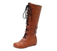 SJJH Stivaletti da donna | Nascosto 4 cm Aumento del tacco con cerniera laterale, lacci per il tempo libero, giallo., 48 EU