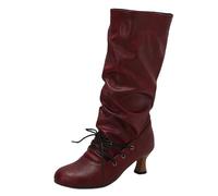 SJJH Stivali stringati da donna in stile Mid-Calf, tacco da 5,5 cm e suola antiscivolo per tutti i giorni, rosso vivo, 35 EU