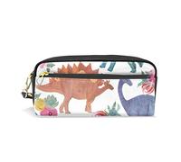 SJOAOAA Astuccio di grande capacità, astuccio per matite con dinosauri, fiori, drago, in pelle, con scomparto con cerniera, organizer scolastico, borsa per cancelleria, Come mostrato, Taglia unica,