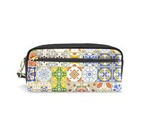 SJOAOAA Astuccio di grande capacità astuccio portamatite marocchino mosaico fiore boho fiore borse trucco in pelle con scomparto cerniera titolare scuola organizzatore borsa cancelleria, Come