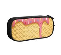 SJOAOAA Astuccio doppio che si illumina al buio, grande capacità, con scomparto con cerniera, astuccio per cancelleria, astuccio grande per matite e trucchi, Gelato e Waffle, Taglia unica, Organizer