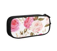 SJOAOAA Astuccio doppio che si illumina al buio, grande capacità, con scomparto con cerniera, astuccio per cancelleria, astuccio grande per matite e trucchi, Fiore floreale rosa P, Taglia unica,