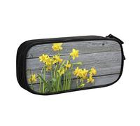 SJOAOAA Astuccio doppio con motivo uccello tropicale del paradiso, grande capacità, con scomparto con cerniera, astuccio per cancelleria, astuccio grande per matite e trucchi, Bouquet Di Narcisi,
