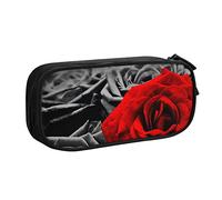 SJOAOAA Astuccio doppio con motivo uccello tropicale del paradiso, grande capacità, con scomparto con cerniera, astuccio per cancelleria, astuccio grande per matite e trucchi, nero, bianco e rosso,