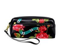SJOAOAA Astuccio in pelle PU blu bianco e serpente e fiore, ad alta capacità, per ufficio, Come mostrato, Taglia unica, Organizer per borse