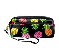 SJOAOAA Astuccio in pelle PU con ananas rosa giallo corallo nero astuccio per matite ad alta capacità, per ufficio, Come mostrato, Taglia unica, Organizer per borse
