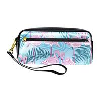 SJOAOAA Astuccio in pelle PU con fenicotteri rosa e foglie verdi, astuccio per matite ad alta capacità, per ufficio, Come mostrato, Taglia unica, Organizer per borse