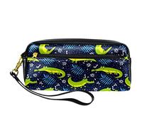 SJOAOAA Astuccio in pelle PU con foglie di coccodrillo verde, astuccio per matite ad alta capacità, per ufficio, Come mostrato, Taglia unica, Organizer per borse