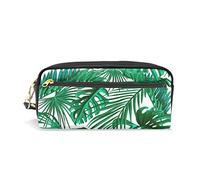SJOAOAA Astuccio in pelle PU con foglie di palma della giungla tropicale, per ufficio, scuola, studenti, cancelleria per matite, penne, cosmetici, Come mostrato, Taglia unica, Organizer per borse