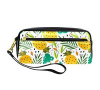 SJOAOAA Astuccio in pelle PU con foglie tropicali e ananas, ad alta capacità, per ufficio, Come mostrato, Taglia unica, Organizer per borse