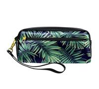 SJOAOAA Astuccio in pelle PU con foglie verde pioggia acquerello, astuccio per matite ad alta capacità, per ufficio, Come mostrato, Taglia unica, Organizer per borse