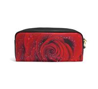 SJOAOAA Astuccio in pelle PU con gocce di rosa rossa per penne, matite, cosmetici, viaggi, scuola, Come mostrato, Taglia unica, Organizer per borse