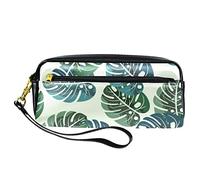 SJOAOAA Astuccio in pelle PU con motivo a foglie ad acquerello verde, astuccio per matite ad alta capacità, per ufficio, Come mostrato, Taglia unica, Organizer per borse