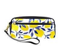 SJOAOAA Astuccio in pelle PU con motivo a foglie giallo limone, astuccio per matite ad alta capacità, per ufficio, Come mostrato, Taglia unica, Organizer per borse