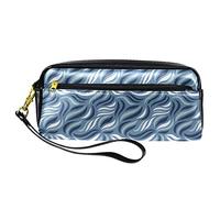 SJOAOAA Astuccio in pelle PU con motivo a foglie ondulate blu semplice, astuccio per matite ad alta capacità, per ufficio, Come mostrato, Taglia unica, Organizer per borse