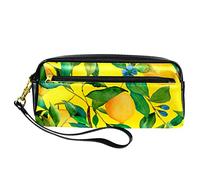 SJOAOAA Astuccio in pelle PU con motivo floreale giallo con foglie verdi e limone, astuccio per matite ad alta capacità, per ufficio, Come mostrato, Taglia unica, Organizer per borse