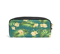 SJOAOAA Astuccio in pelle PU con motivo floreale tropicale con foglie di palma per matite, cosmetici, viaggi, scuola, Come mostrato, Taglia unica, Organizer per borse