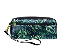 SJOAOAA Astuccio in pelle PU con motivo foglie tropicali verdi, astuccio per matite ad alta capacità, per ufficio, Come mostrato, Taglia unica, Organizer per borse