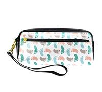 SJOAOAA Astuccio in pelle PU con motivo impronte di bambino, colore verde e blu, astuccio per matite ad alta capacità, per ufficio, Come mostrato, Taglia unica, Organizer per borse