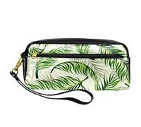 SJOAOAA Astuccio in pelle PU con motivo tropicale con foglie verdi, astuccio per matite ad alta capacità, per ufficio, Come mostrato, Taglia unica, Organizer per borse