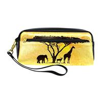 SJOAOAA Astuccio in pelle PU con silhouette di animali africani gialli, ad alta capacità, per ufficio, Come mostrato, Taglia unica, Organizer per borse