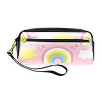 SJOAOAA Astuccio in pelle PU con sole e nuvole bianche arcobaleno giallo, astuccio ad alta capacità, per ufficio, Come mostrato, Taglia unica, Organizer per borse