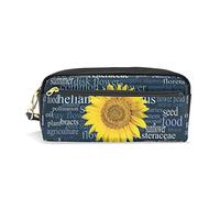 SJOAOAA Astuccio in pelle PU con testa di girasole gialla su nuvola di parole blu piena di termini botanici, astuccio per matite, penne, pennarelli, articoli di cancelleria, per scuola e ufficio,