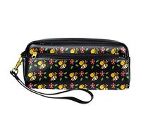 SJOAOAA Astuccio in pelle PU nera con motivo floreale con ape, astuccio per matite ad alta capacità, per ufficio, Come mostrato, Taglia unica, Organizer per borse