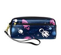 SJOAOAA Astuccio in pelle PU rosa giallo Space Rocket Cosmonaut Spacecraft P-Lanet blu navy, astuccio per matite ad alta capacità, per ufficio, Come mostrato, Taglia unica, Organizer per borse