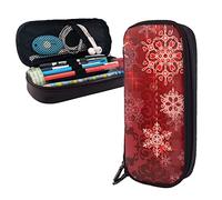SJOAOAA Astuccio in pelle rosso con fiocchi di neve, grande capacità, astuccio per matite e cancelleria con scatola portaoggetti con cerniera, Come mostrato, Taglia unica, Organizer per borse