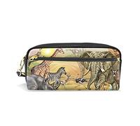 SJOAOAA Astuccio per matite con animali africani per ragazze e ragazzi in pelle PU portapenne portatile portapenne scatola per trucco cancelleria organizer da scrivania per scuola ufficio, Come