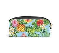 SJOAOAA Astuccio per matite con fiori e foglie di palma, ananas, in pelle, con cerniera, astuccio per penne, piccolo astuccio per pennelli da trucco, per viaggi, ufficio, scuola, Come mostrato, Taglia