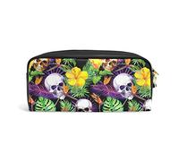 SJOAOAA Astuccio per matite con foglie di palma, fiore, teschio, cerniera, in pelle, astuccio portapenne, piccolo astuccio per cosmetici, borsa per il trucco, per viaggi, ufficio, scuola, Come