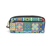 SJOAOAA Astuccio per matite di grande capacità, colorato, floreale, bohémien, con mosaico, in pelle, con scomparto con cerniera, organizer scolastico, borsa per cancelleria, Come mostrato, Taglia