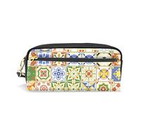 SJOAOAA Astuccio per matite di grande capacità, colorato, floreale, multicolore, mosaico, bohémien, in pelle, con scomparto con cerniera, organizer scolastico, borsa per cancelleria, Come mostrato,