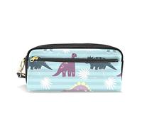 SJOAOAA Astuccio per matite di grande capacità, con dinosauri tropicali, foglie, in pelle, con scomparto con cerniera, organizer scolastico, borsa per cancelleria, Come mostrato, Taglia unica,