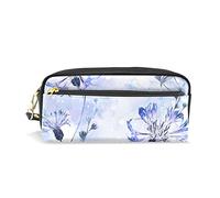 SJOAOAA Astuccio per matite di grande capacità, con fiori blu, fiordaliso, in pelle, con scomparto con cerniera, organizer scolastico, borsa per cancelleria, Come mostrato, Taglia unica, Organizer per