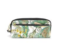 SJOAOAA Astuccio per matite di grande capacità, con foglie di tiglio, pianta tropicale verde, 1 borsa per il trucco in pelle con scomparto con cerniera, organizer scolastico, borsa per cancelleria,