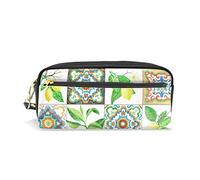 SJOAOAA Astuccio per matite di grande capacità, con tessere a mosaico, limone, frutta, foglie, floreale, in pelle, con scomparto con cerniera, organizer scolastico, borsa per cancelleria, Come