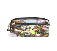SJOAOAA Astuccio per matite di grande capacità, motivo scoiattolo, fiori, animali 3D, in pelle, con scomparto con cerniera, organizer scolastico, borsa per cancelleria, Come mostrato, Taglia unica,