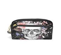 SJOAOAA Astuccio per matite Giorno dello scheletro fiore morto per studenti grande capacità cerniera portapenne in pelle PU astuccio cancelleria astuccio per trucco Comestic per ragazze ragazzi donne,