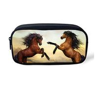 SJOAOAA Astuccio piccolo con cerniera resistente, con squalo, per bambini, ragazzi, ragazze, portamonete e cosmetici, Due cavalli., Taglia unica, Organizer per borse