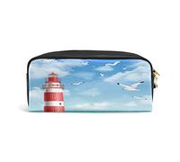 SJOAOAA Astuccio portamatite estivo con faro marino gabbiano cerniera astuccio portapenne piccolo astuccio per pennelli cosmetici borsa per trucco per viaggi, ufficio, scuola, Come mostrato, Taglia