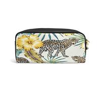 SJOAOAA Astuccio portamatite in pelle con stampa leopardata con motivo floreale e foglie leopardate astuccio portapenne piccolo astuccio per trucchi per viaggi, ufficio, scuola, Come mostrato, Taglia