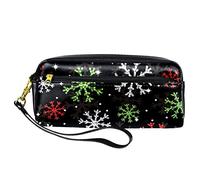 SJOAOAA Bellissimo astuccio in pelle PU con motivo natalizio con fiocchi di neve, astuccio per matite ad alta capacità, per ufficio, Come mostrato, Taglia unica, Organizer per borse