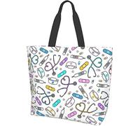 SJOAOAA Borsa a tracolla in tela a tema infermiera, casual, riutilizzabile, grande, da donna, per shopping, lavoro, viaggi, spiaggia, Stampa Infermiera Amore Bianco 1, Taglia unica