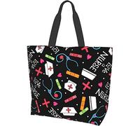 SJOAOAA Borsa a tracolla in tela a tema infermiera, casual, riutilizzabile, grande, da donna, per shopping, lavoro, viaggi, spiaggia, Amore un infermiera arte nero 8, Taglia unica