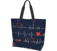 SJOAOAA Borsa a tracolla in tela a tema infermiera, casual, riutilizzabile, grande, da donna, per shopping, lavoro, viaggi, spiaggia, Chiamando tutti gli infermieri battito cardiaco 12, Taglia unica